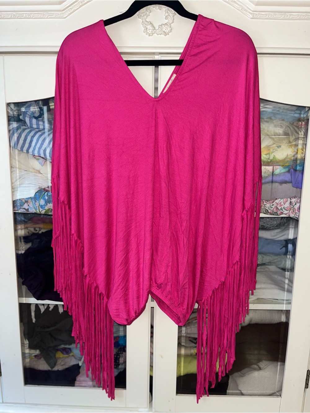 💗NWOT ODDI Fuchsia Fringe Poncho Top | Boho Festival Western | Size L